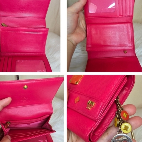 🔹️ MCM🔹️ Pink Leather  Trifold Wallet With Charms ✨️🎀 - Picture 6 of 9
